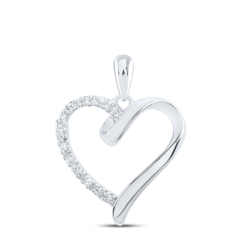 10K Yellow Gold Or Sterling Silver Womens Round Diamond Heart Pendant