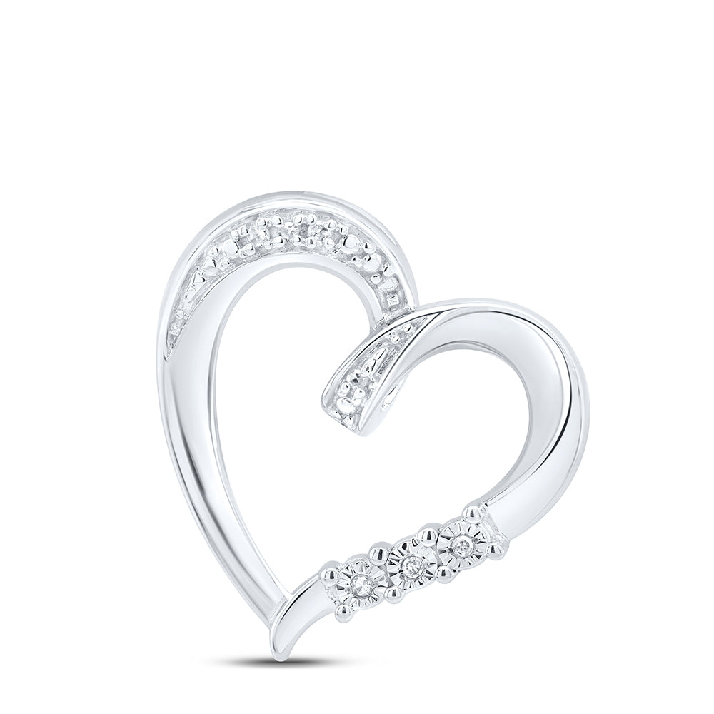Sterling Silver Womens Round Diamond Heart Pendant .03ctw, Width: 0.69 In