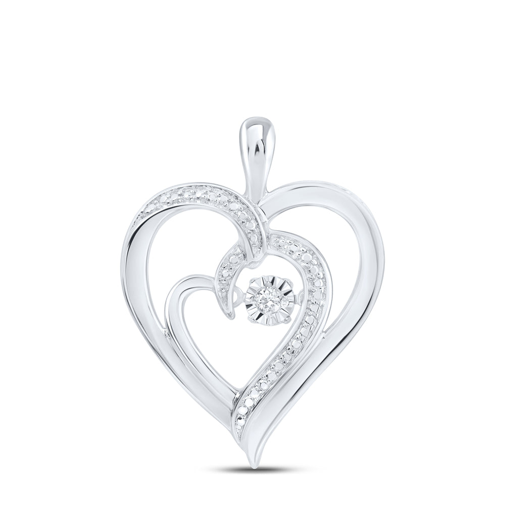 Sterling Silver Womens Round Diamond Heart Moving Twinkle Pendant .03ctw, Length: 0.96 Inch Width: 0.69 Inch