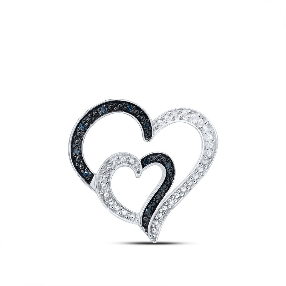 Sterling Silver Womens Round Blue Color Enhanced Diamond Heart Pendant 1/20ctw, Length: 1.1 Inch Width: 0.55 Inch