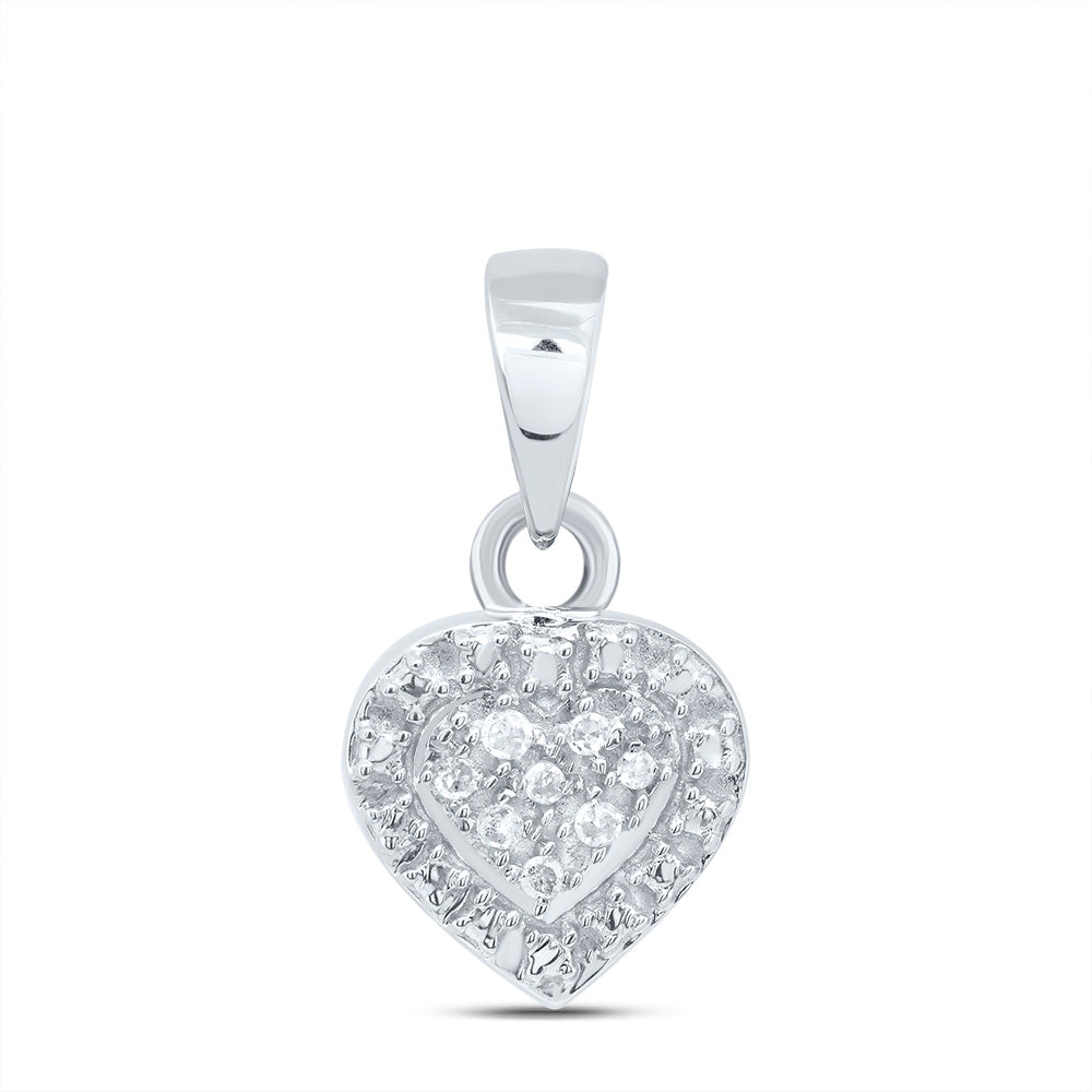 Sterling Silver Womens Round Diamond Heart Pendant .03ctw, Length: 0.53 Inch Width: 0.31 Inch