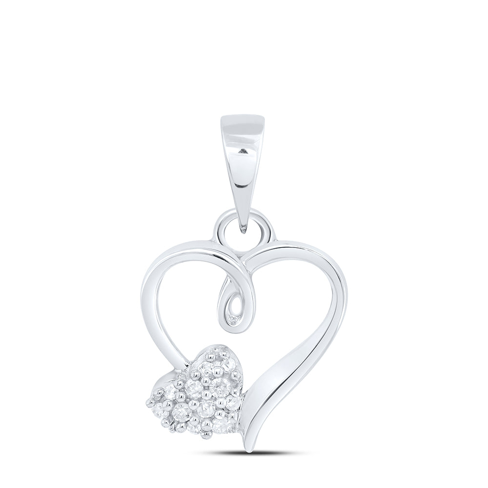 Sterling Silver Womens Round Diamond Heart Pendant 1/20ctw, Length: 0.67 Inch Width: 0.43 Inch