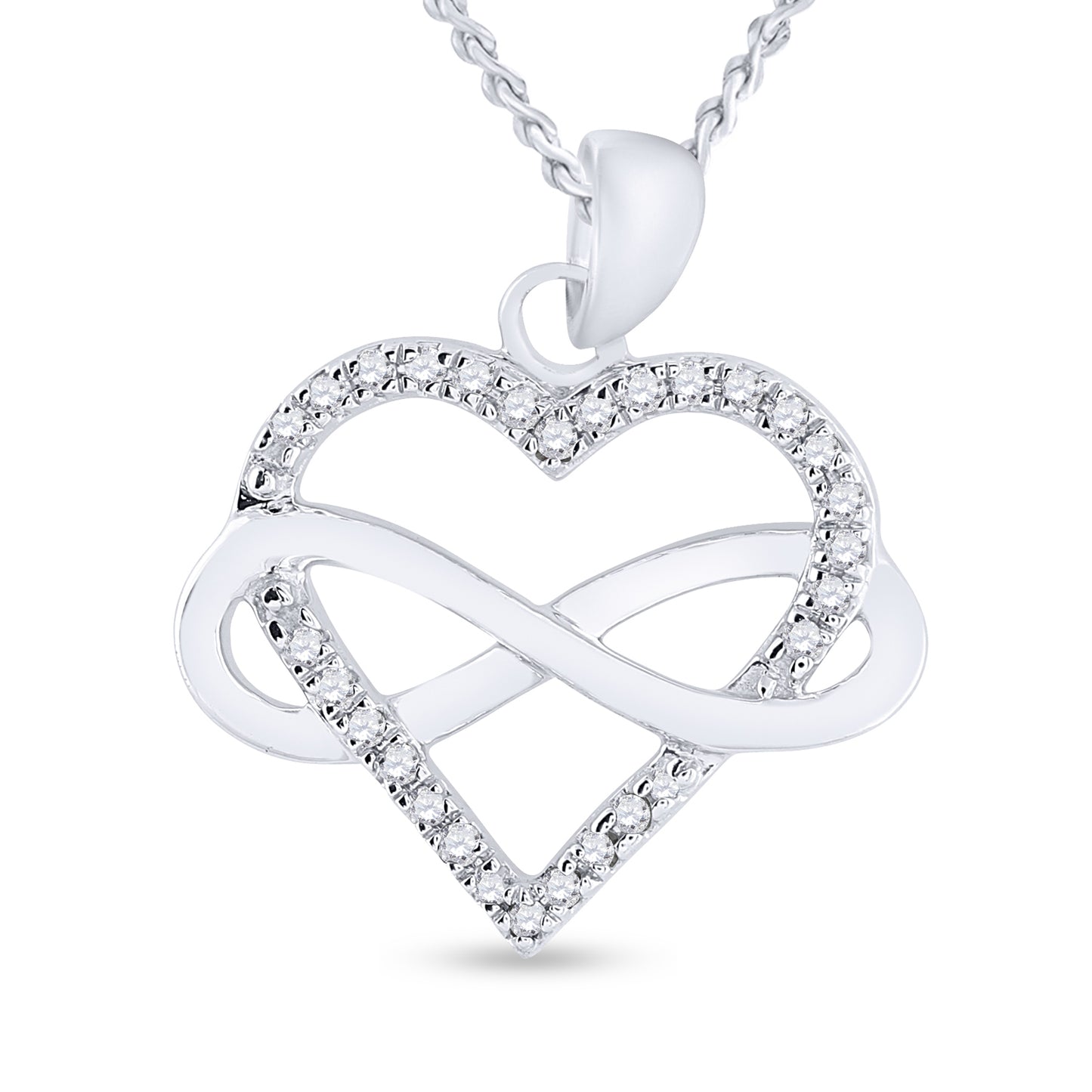 Sterling Silver Womens Round Diamond Heart Pendant 1/6ctw, Length: 0.08 Inch Width: 0.72 Inch