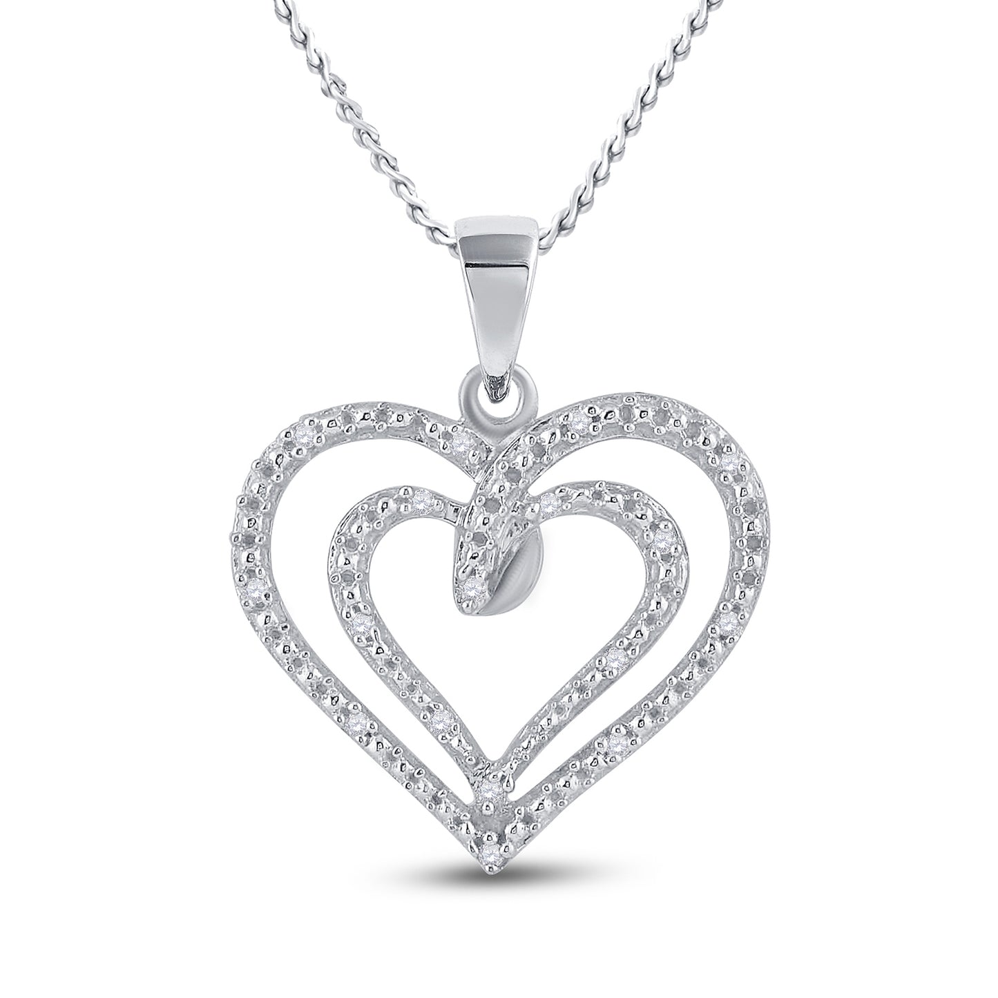 Sterling Silver Womens Round Diamond Heart Pendant 1/20ctw, Length: 0.99 Inch Width: 0.83 Inch