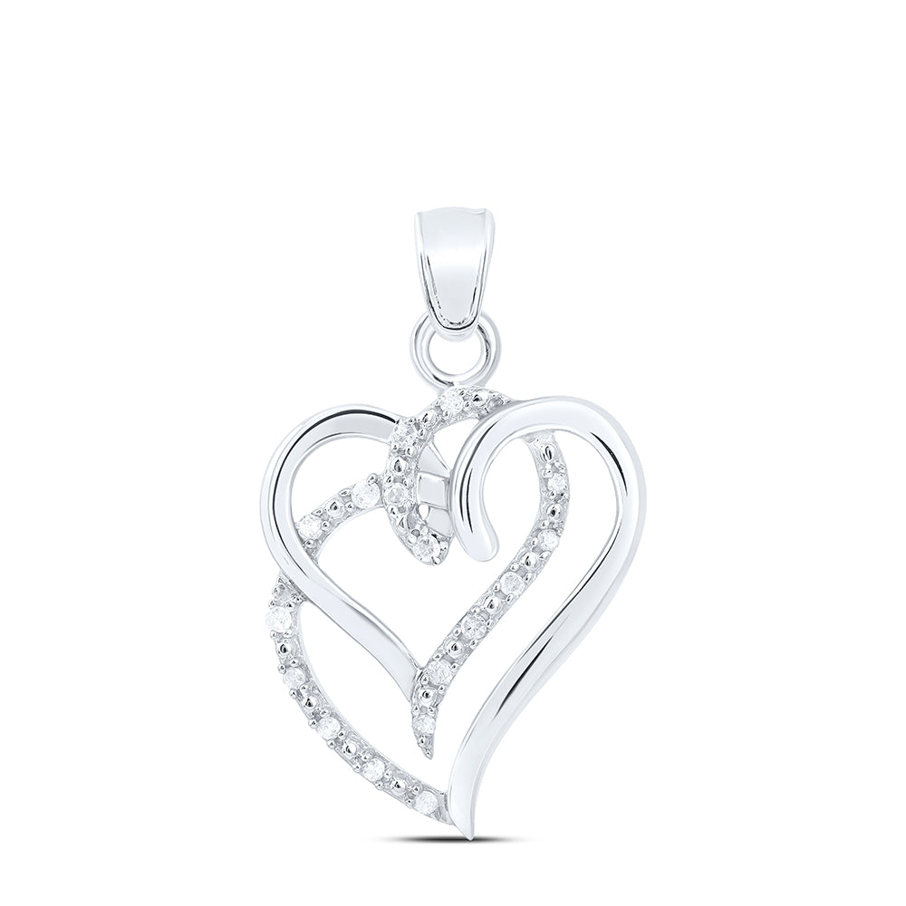 Sterling Silver Womens Round Diamond Double Heart Pendant 1/10ctw, Length: 1.05 Inch Width: 0.67 Inch