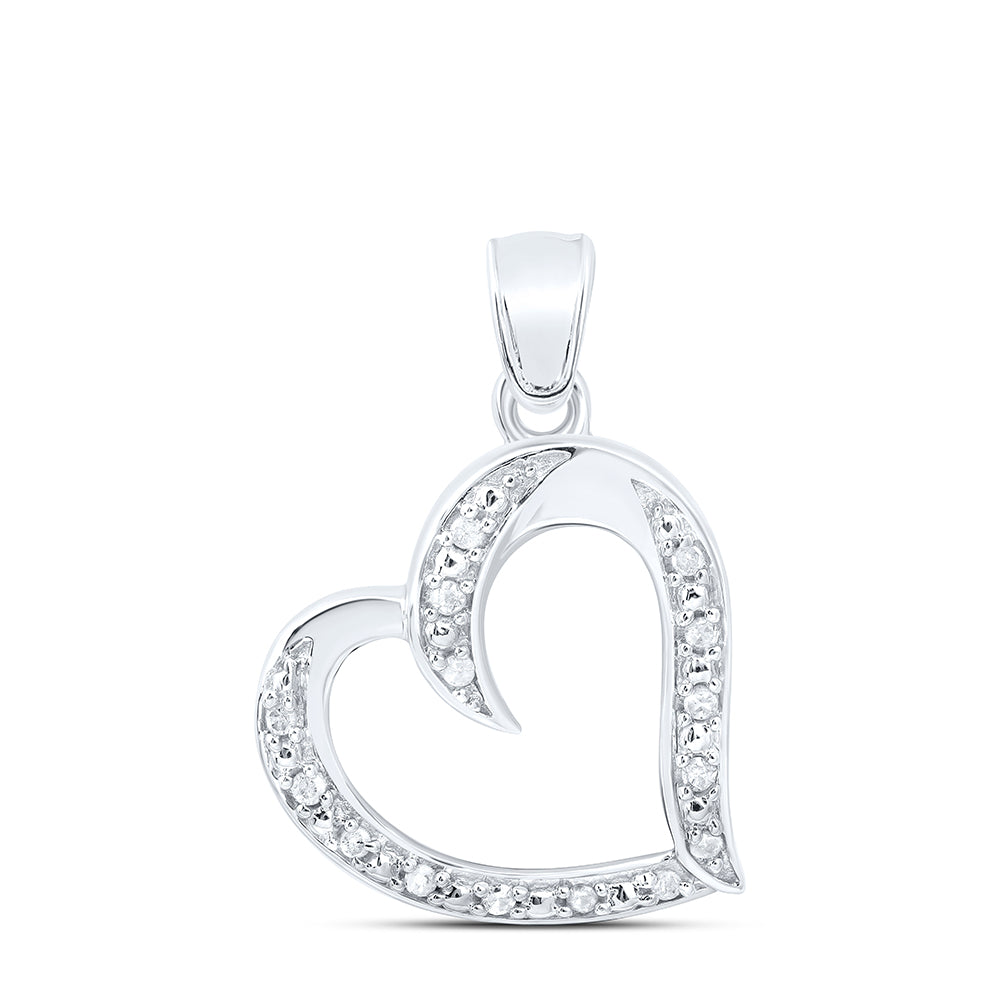 Sterling Silver Womens Round Diamond Heart Pendant 1/10ctw, Length: 0.96 Inch Width: 0.66 Inch