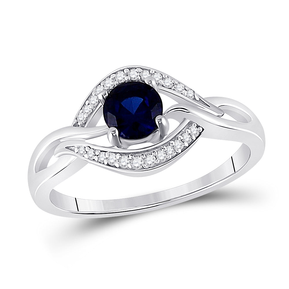 Sterling Silver Womens Round Synthetic Blue Sapphire Solitaire Diamond Ring 5/8 Cttw, Womens Size: 5-10