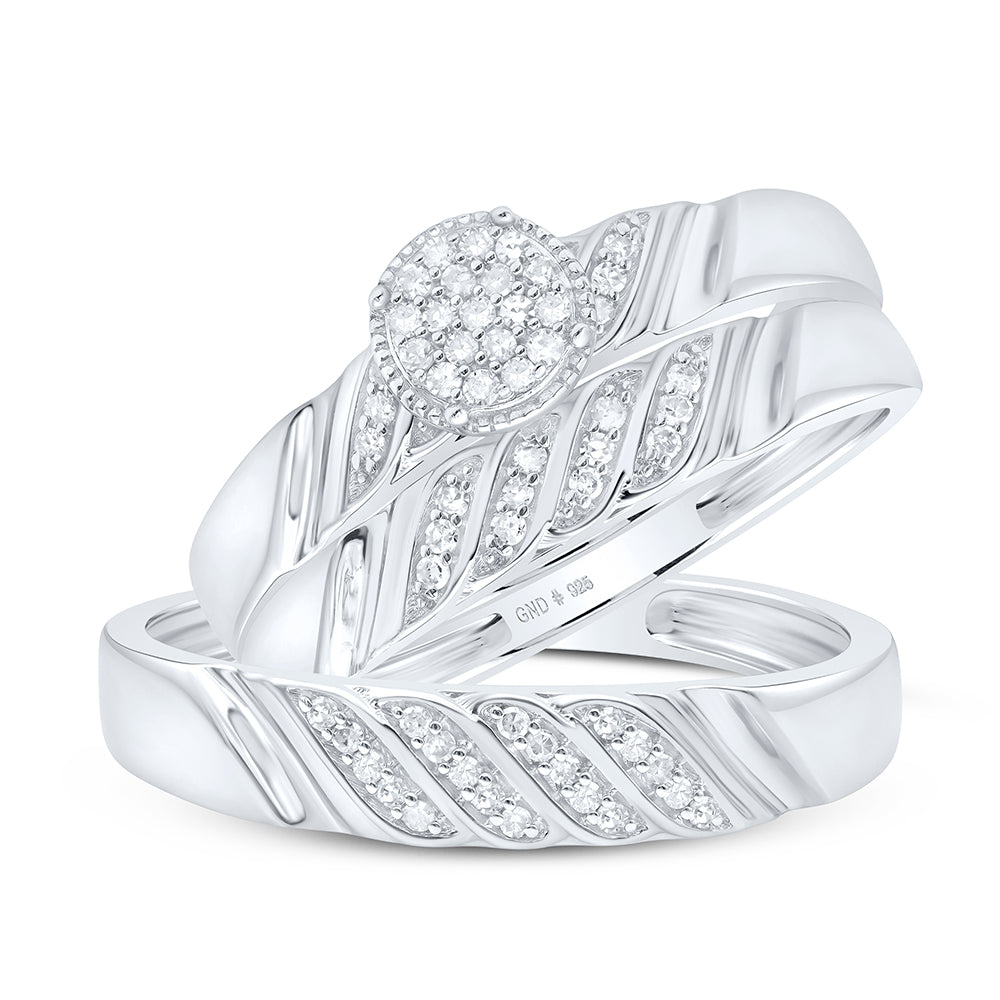 Sterling Silver His Hers Round Diamond Cluster Matching Wedding Set 1/5 Cttw, Womens Size: 5-10, Mens Size: 7-13