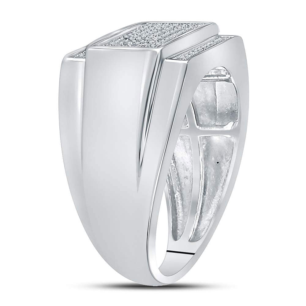 Sterling Silver Mens Round Diamond Rectangle Cluster Fashion Ring 1/3 Cttw, Mens Size: 7-13