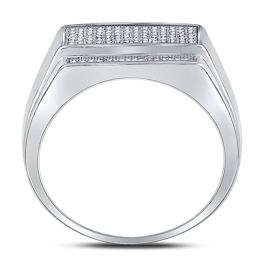 Sterling Silver Mens Round Diamond Rectangle Cluster Fashion Ring 1/3 Cttw, Mens Size: 7-13