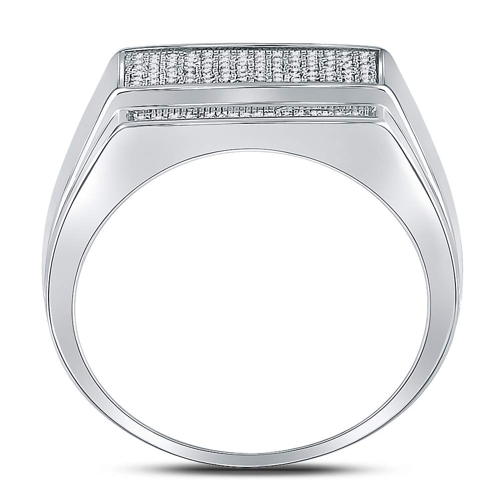 Sterling Silver Mens Round Diamond Rectangle Cluster Fashion Ring 1/3 Cttw, Mens Size: 7-13