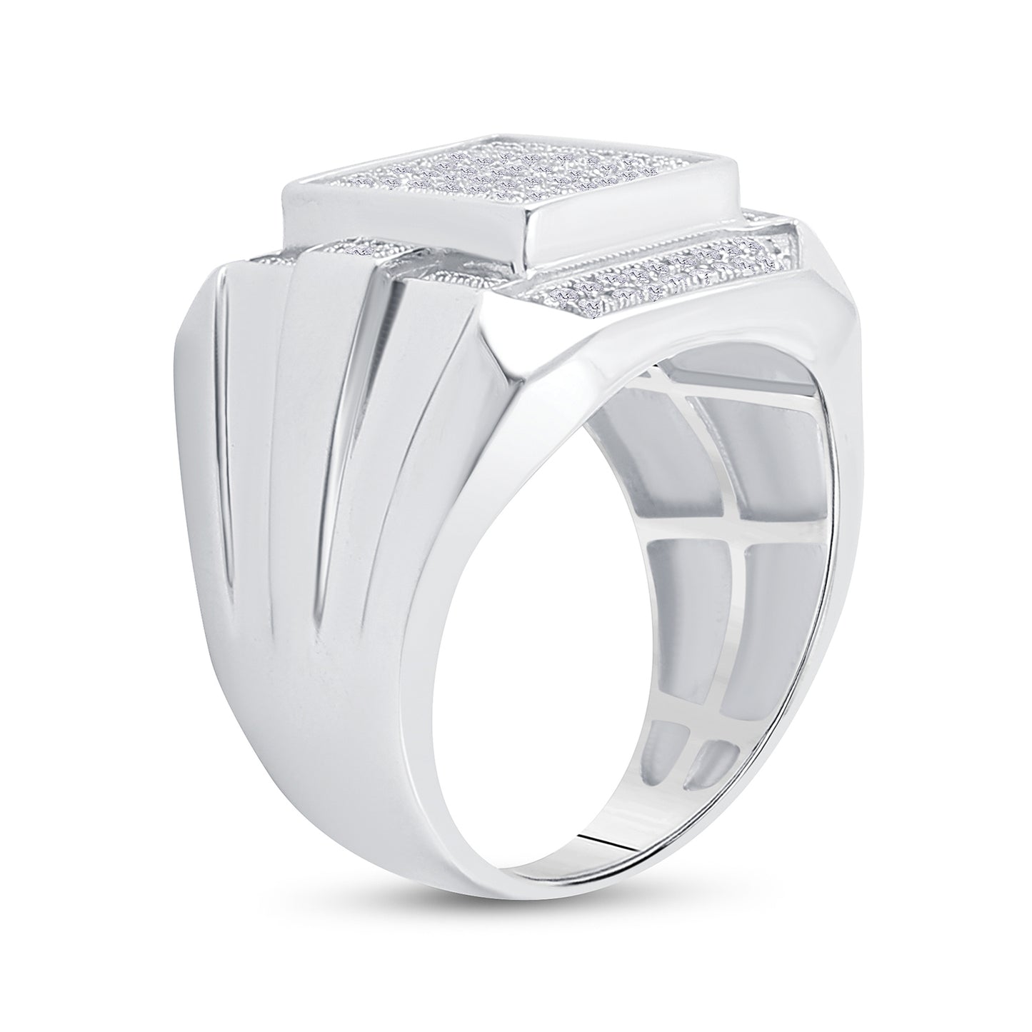 Sterling Silver Mens Round Diamond Rectangle Fashion Ring 1/2 Cttw, Mens Size: 7-13