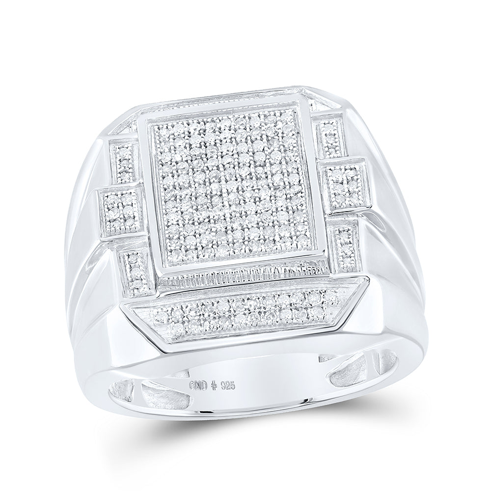 Sterling Silver Mens Round Diamond Rectangle Fashion Ring 1/2 Cttw, Mens Size: 7-13