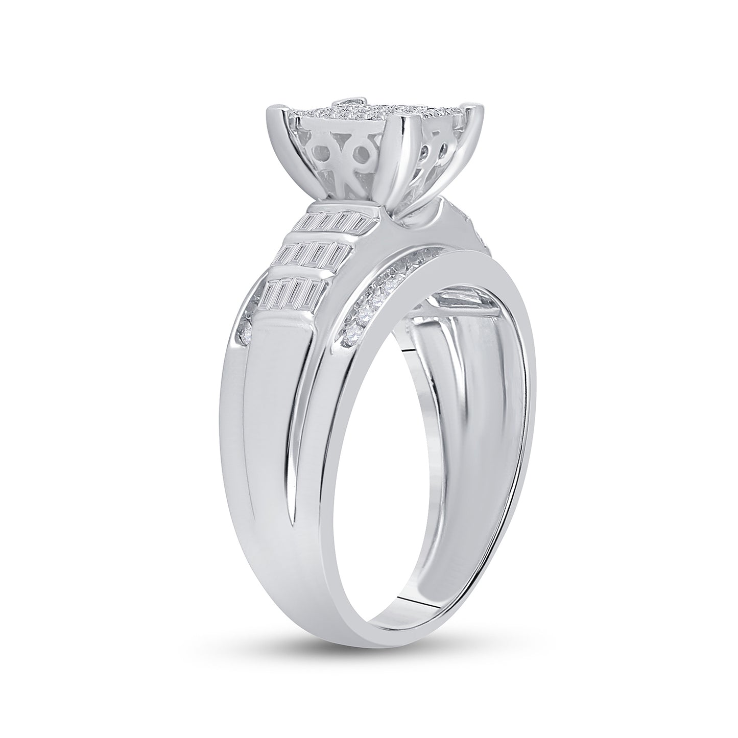 Sterling Silver Round Diamond Cluster Bridal Wedding Engagement Ring 5/8 Cttw, Womens Size: 5-10