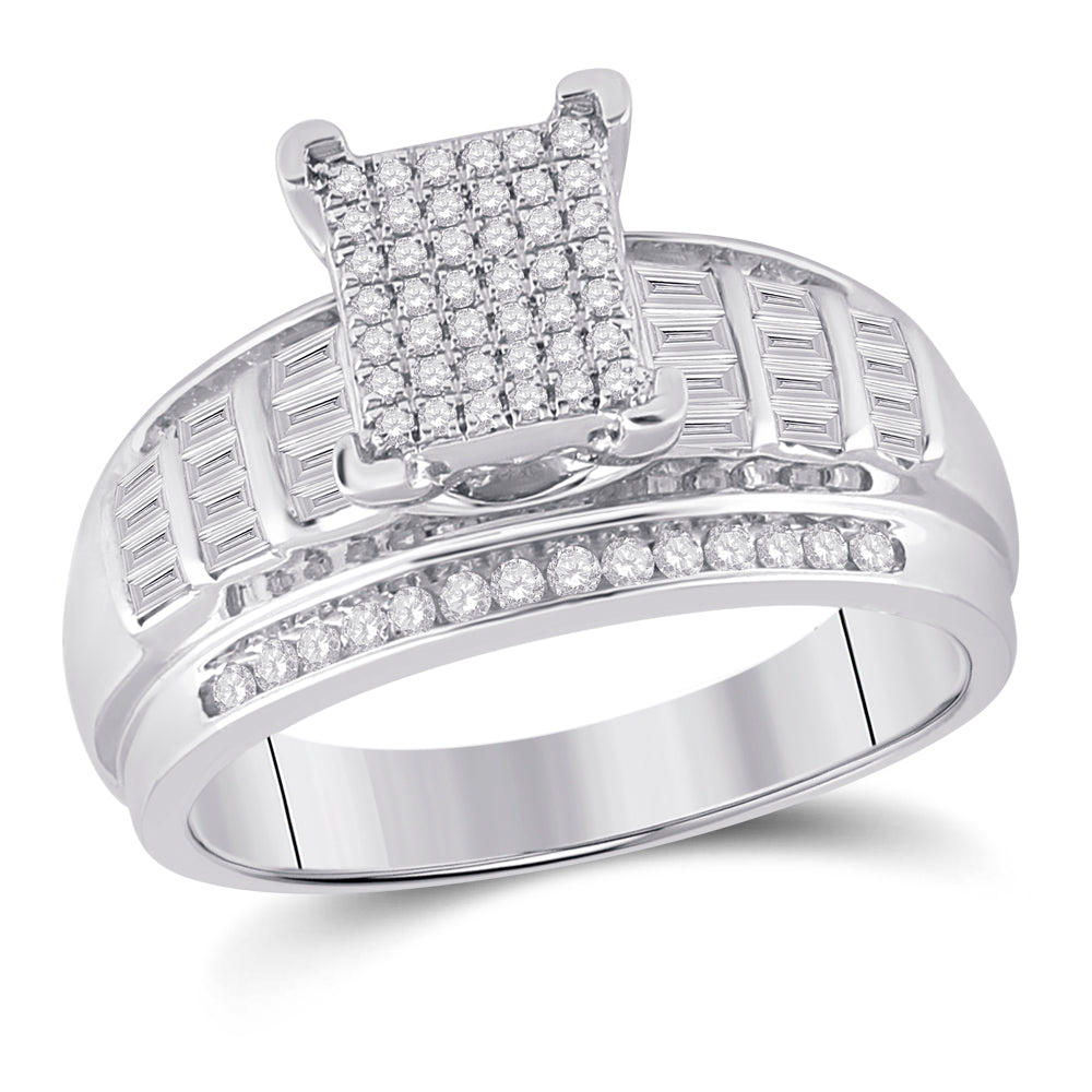 Sterling Silver Round Diamond Cluster Bridal Wedding Engagement Ring 5/8 Cttw, Womens Size: 5-10
