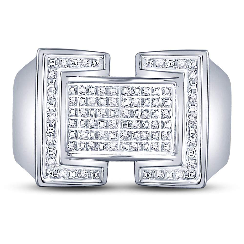 Sterling Silver Mens Round Diamond Domed Rectangle Cluster Ring 1/8 Cttw, Mens Size: 7-13