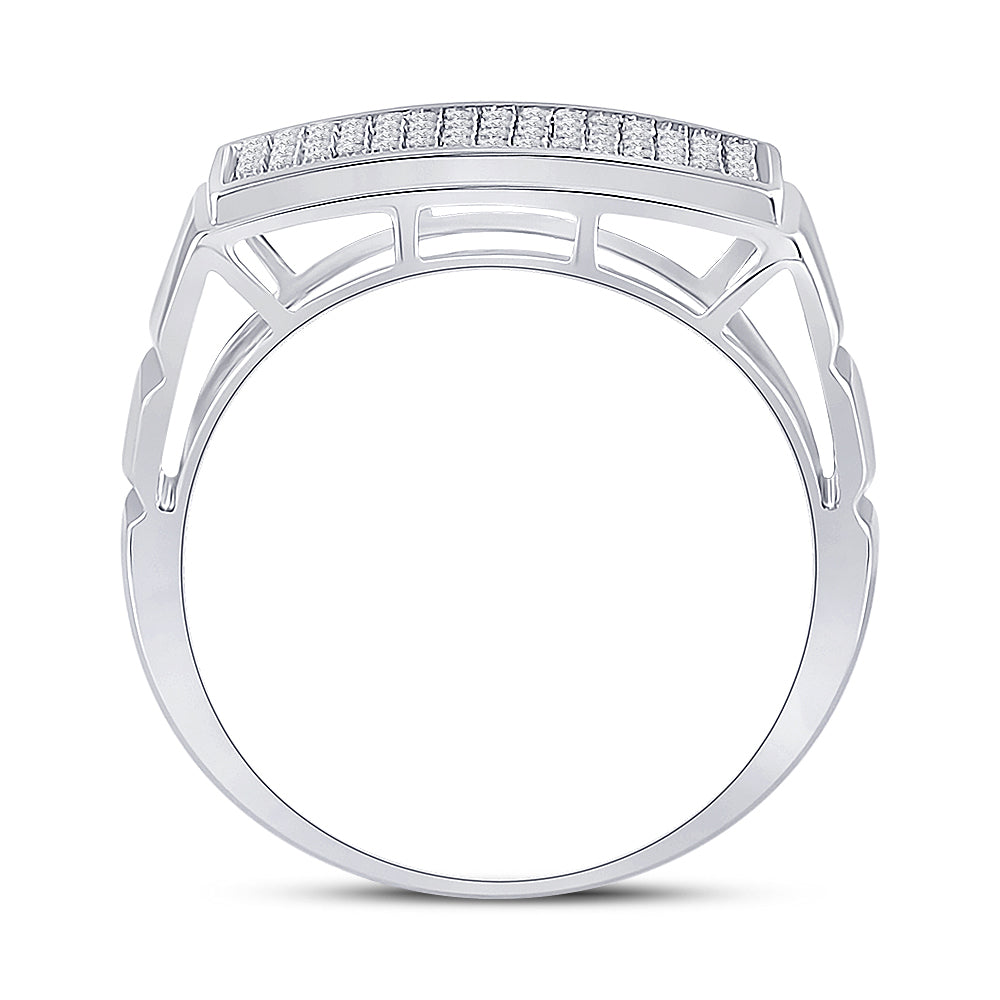 Sterling Silver Mens Round Diamond Rectangle Cluster Ring 1/4ctw, Mens Size: 7-13