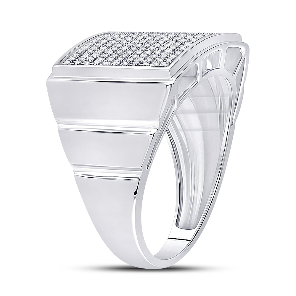 Sterling Silver Mens Round Diamond Rectangle Cluster Ring 1/4ctw, Mens Size: 7-13