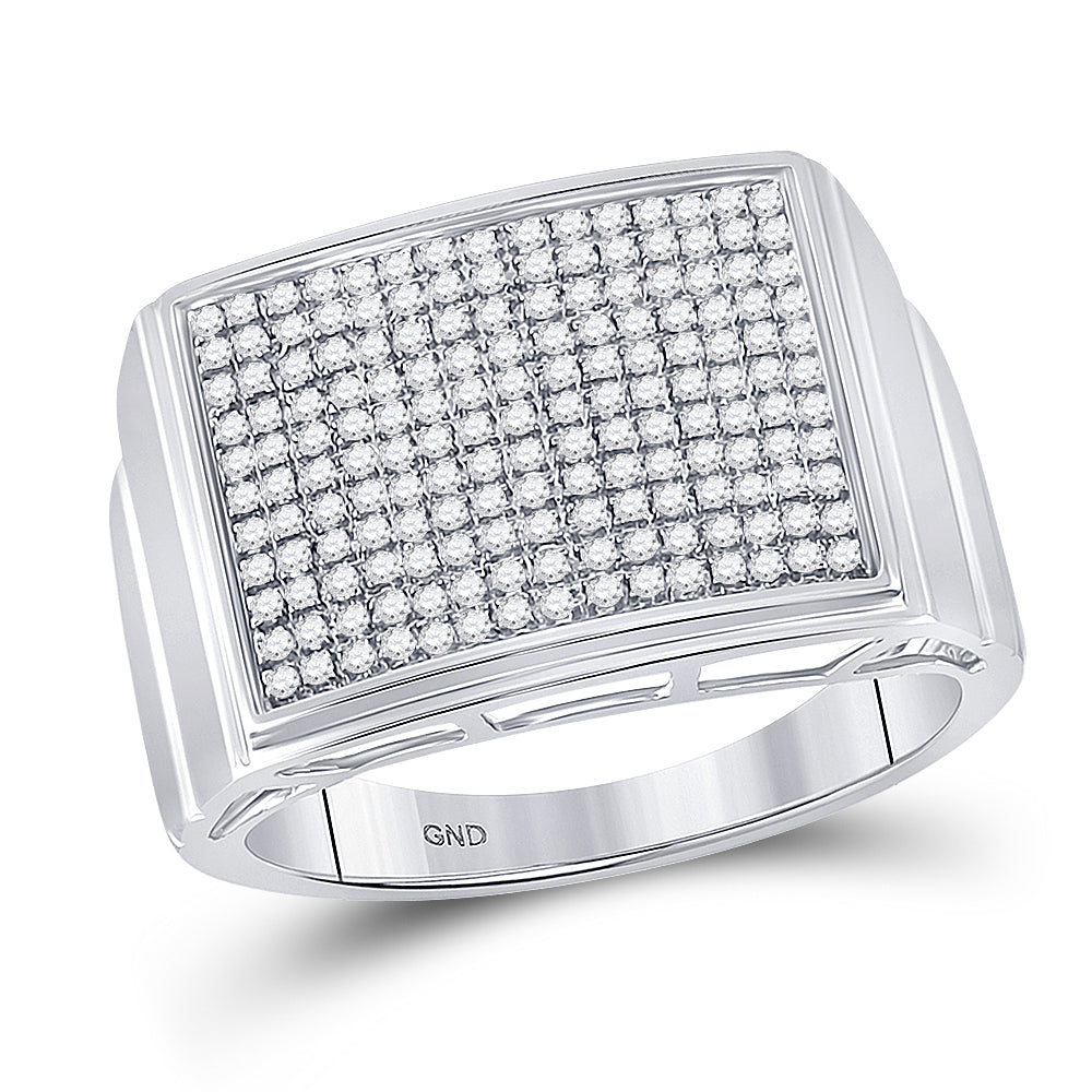 Sterling Silver Mens Round Diamond Rectangle Cluster Ring 1/4ctw, Mens Size: 7-13