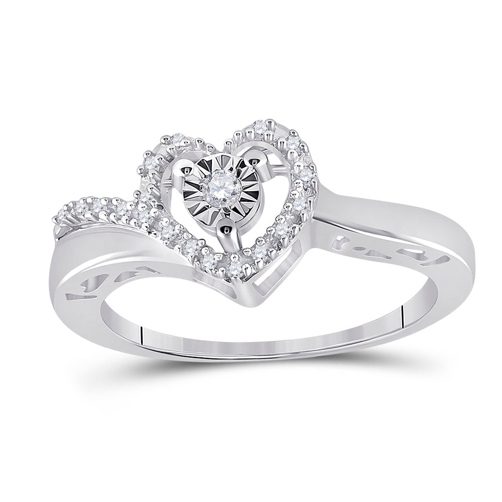 Sterling Silver Womens Round Dia. Heart Ring 0.1 ctw, Women's Size: 5-10