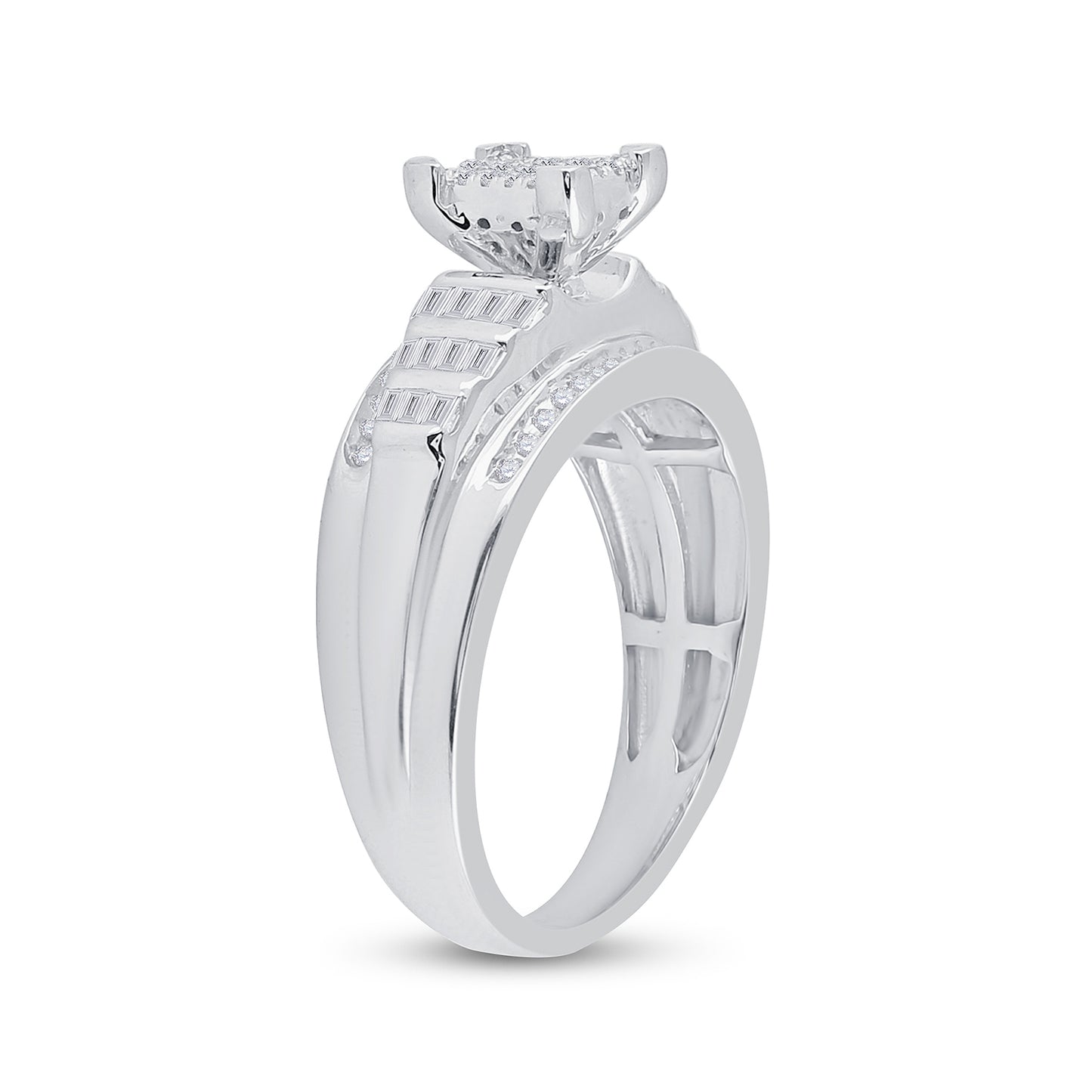 Sterling Silver Round Diamond Cluster Bridal Wedding Engagement Ring 3/8ctw, Womens Size: 5-10