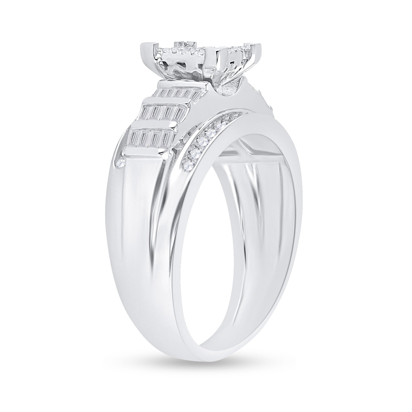 Sterling Silver Round Diamond Cluster Bridal Wedding Engagement Ring 3/8 Cttw, Womens Size: 5-10