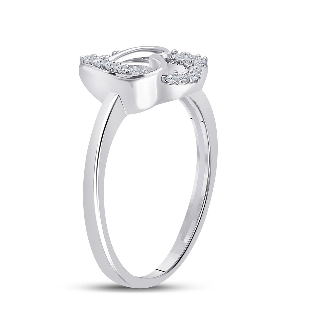 Sterling Silver Womens Round Diamond Double Heart Ring 1/6 Cttw, Womens Size: 5-10