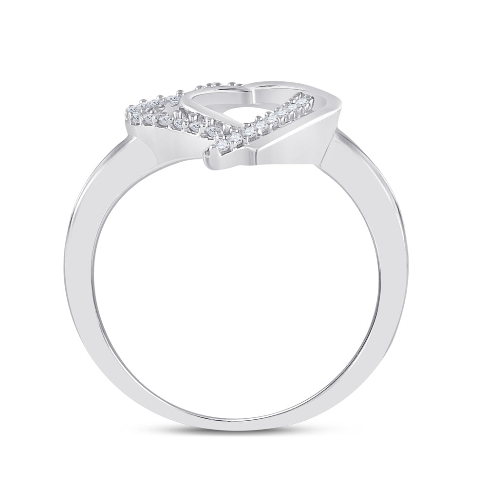 Sterling Silver Womens Round Diamond Double Heart Ring 1/6 Cttw, Womens Size: 5-10
