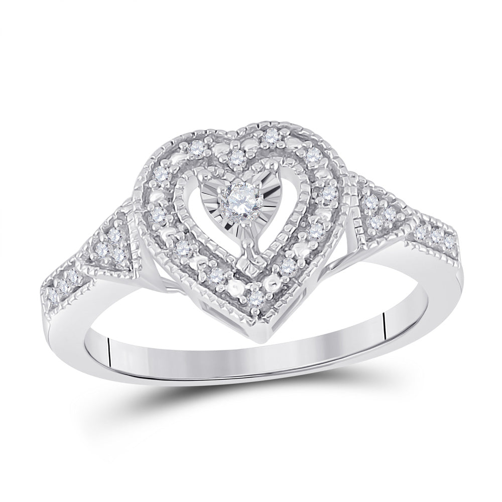 Sterling Silver Womens Round Diamond Heart Ring 1/8 Cttw, Womens Size: 5-10