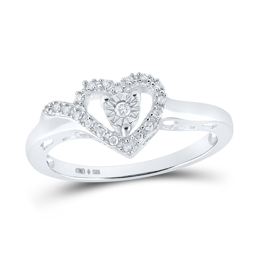 Sterling Silver Womens Round Diamond Heart Ring 1/10ctw, Women's Size: 5-10