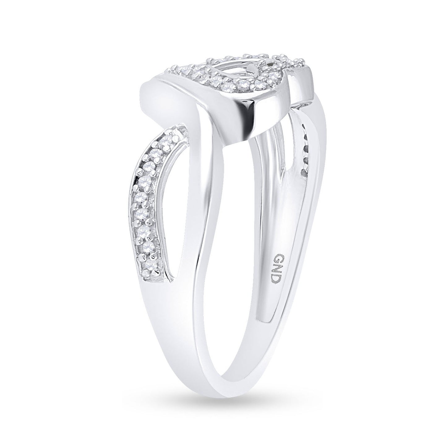 Sterling Silver Womens Round Diamond Heart Frame Cluster Ring 1/8 Cttw, Womens Size: 5-10