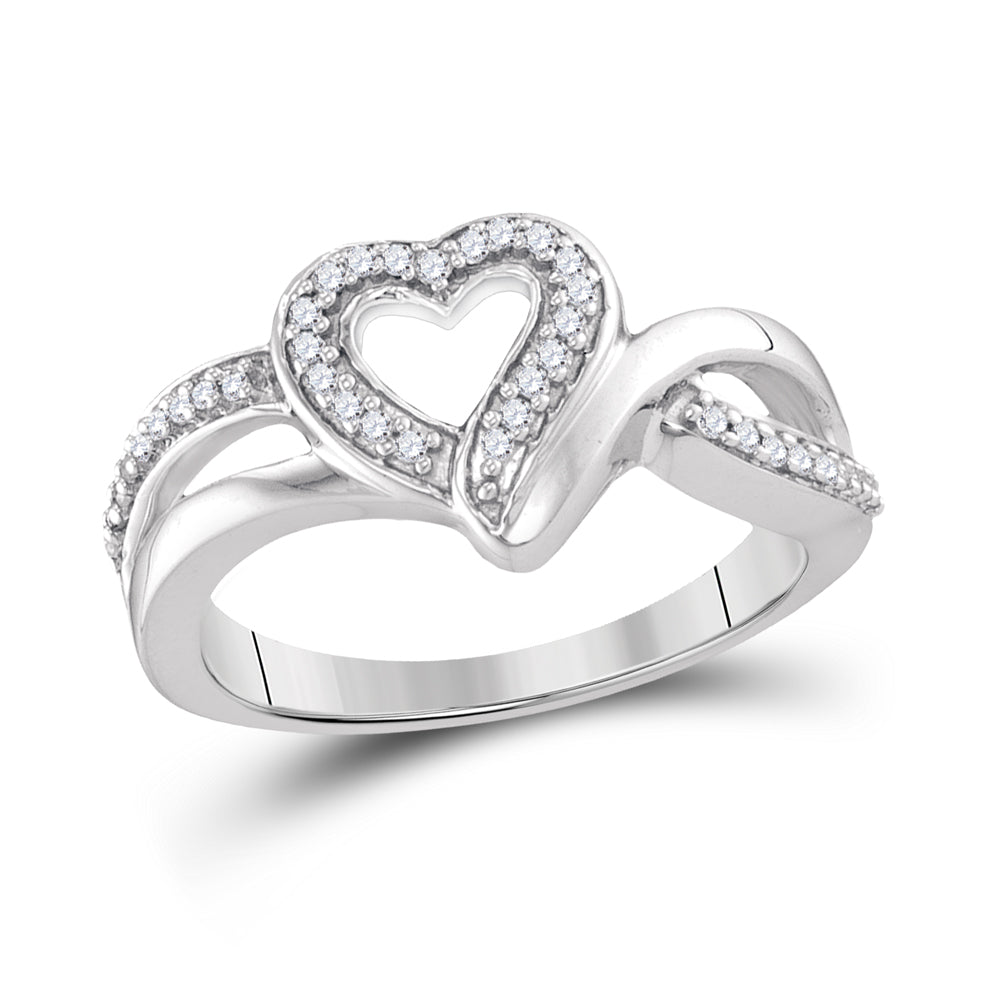 Sterling Silver Womens Round Diamond Heart Frame Cluster Ring 1/8 Cttw, Womens Size: 5-10