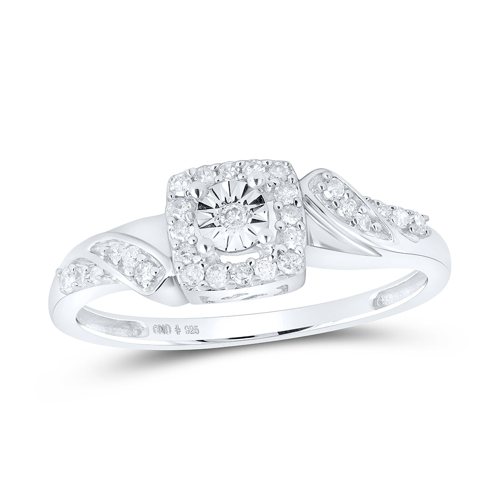Sterling Silver Womens Round Diamond Square Ring 1/6ctw, Womens Size: 5-10
