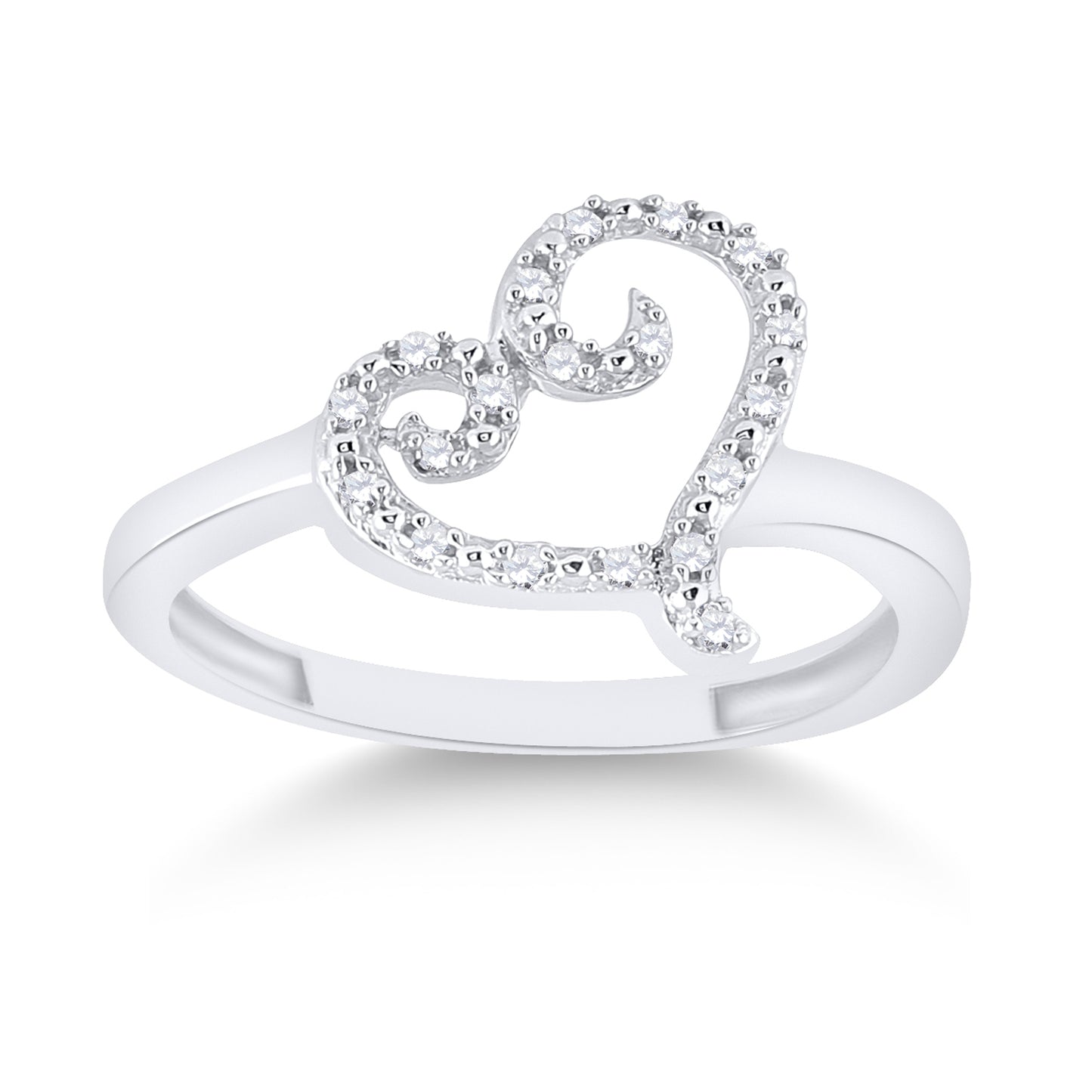 Sterling Silver Womens Round Diamond Heart Ring 1/12 Cttw, Womens Size: 5-10