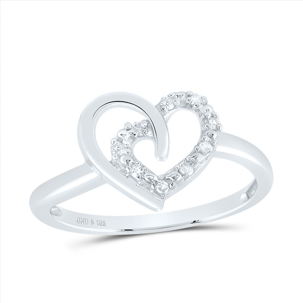 Sterling Silver Womens Round Diamond Heart Ring 1/20ctw, Womens Size: 5-10