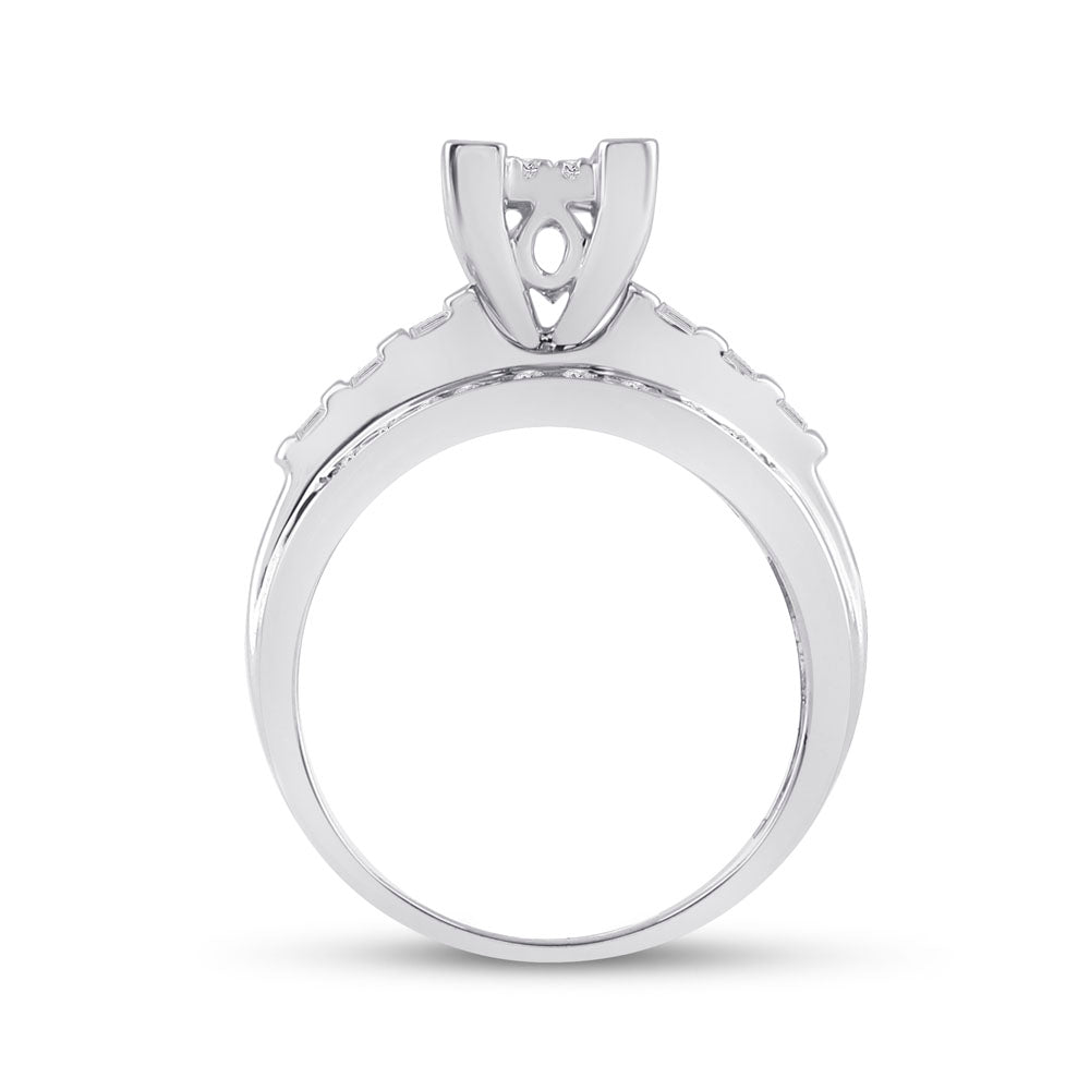 Sterling Silver Round Diamond Rectangle Cluster Bridal Wedding Engagement Ring 1/2 Cttw, Womens Size: 5-10