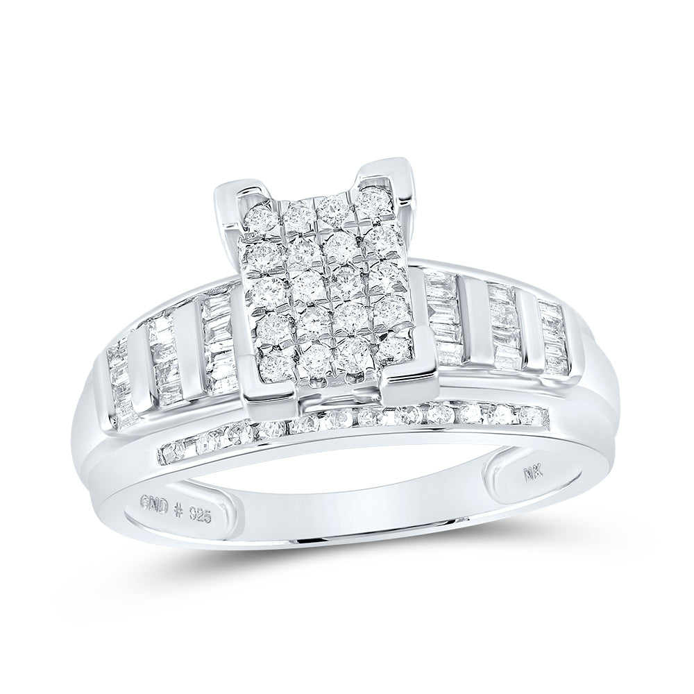 Sterling Silver Round Diamond Rectangle Cluster Bridal Wedding Engagement Ring 1/2 Cttw, Womens Size: 5-10
