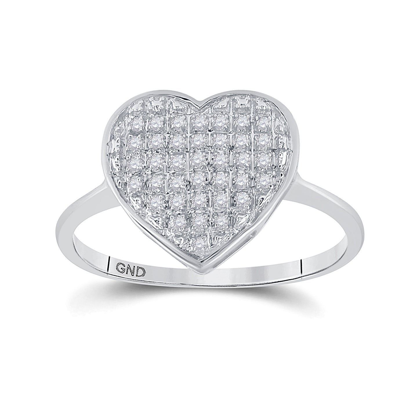 Sterling Silver Womens Round Diamond Heart Ring 1/10 Cttw, Womens Size: 5-10
