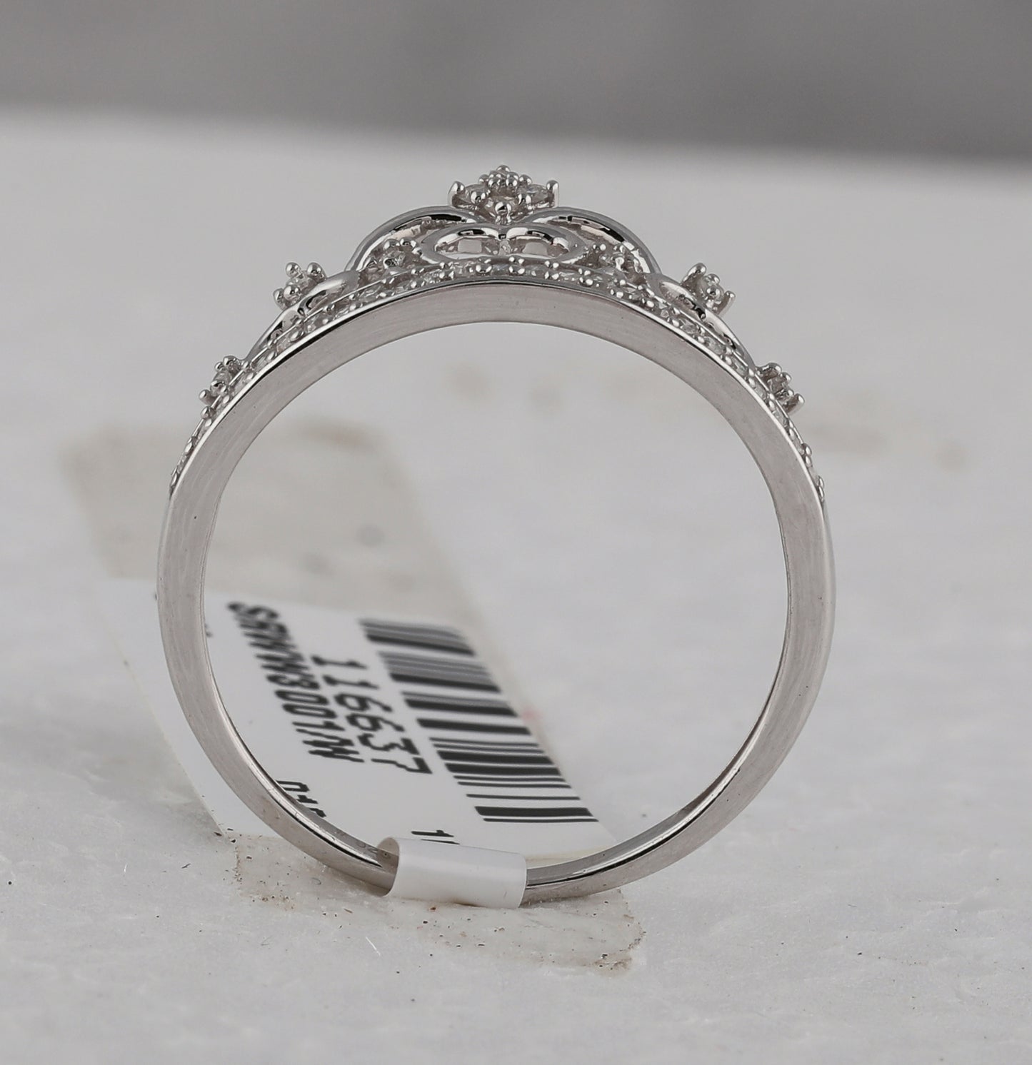 Sterling Silver Womens Round Diamond Heart Crown Tiara Fashion Ring 1/6 Cttw, Womens Size: 5-10