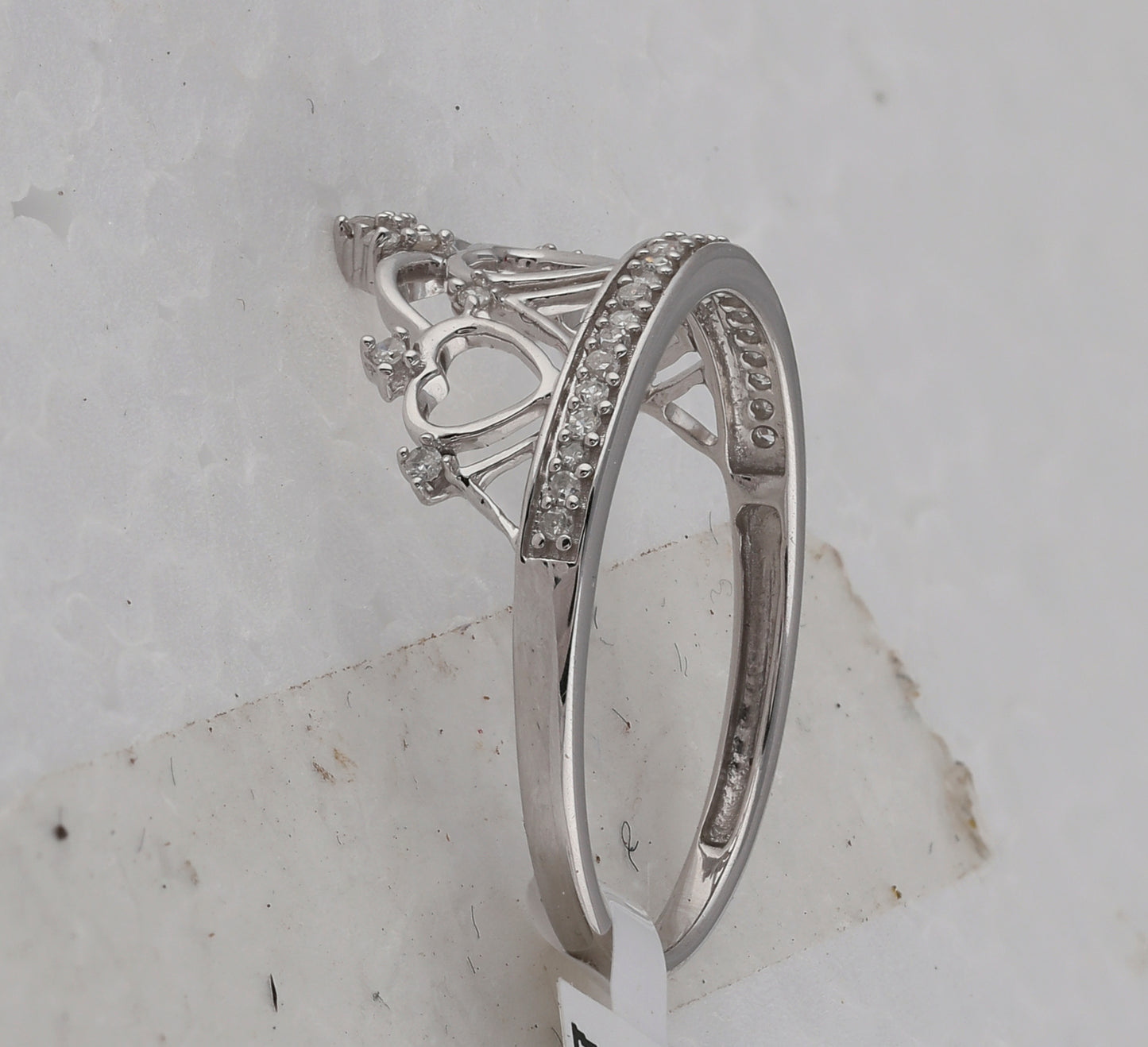 Sterling Silver Womens Round Diamond Heart Crown Tiara Fashion Ring 1/6 Cttw, Womens Size: 5-10
