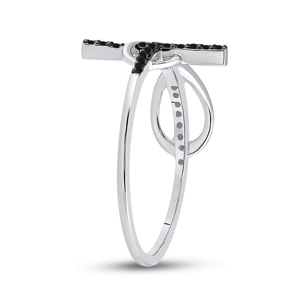 Sterling Silver Womens Round Black Color Enhanced Diamond Cross Infinity Ring 1/10 Cttw, Womens Size: 5-10
