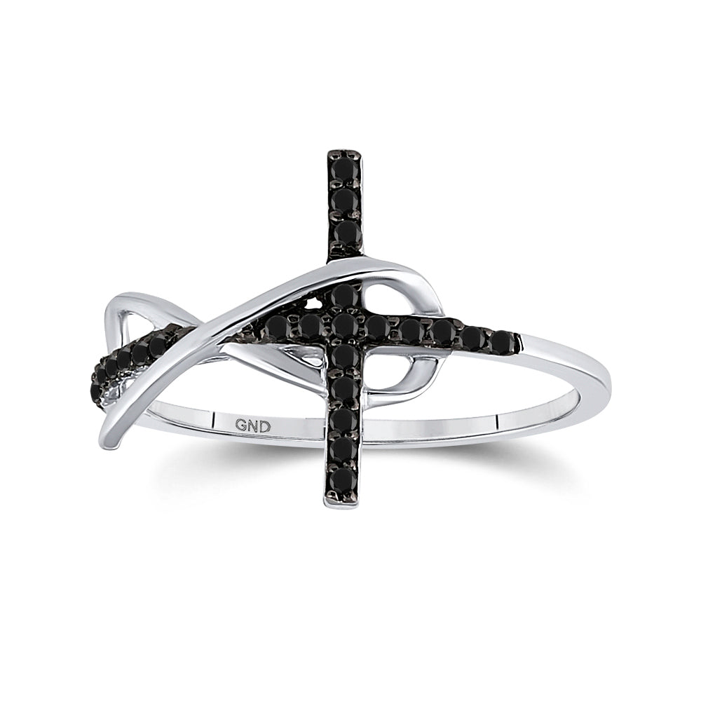 Sterling Silver Womens Round Black Color Enhanced Diamond Cross Infinity Ring 1/10 Cttw, Womens Size: 5-10