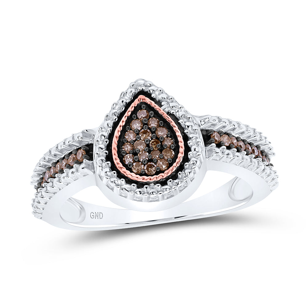 Sterling Silver Womens Round Brown Diamond Teardrop Cluster Ring 1/6 Cttw, Womens Size: 5-10