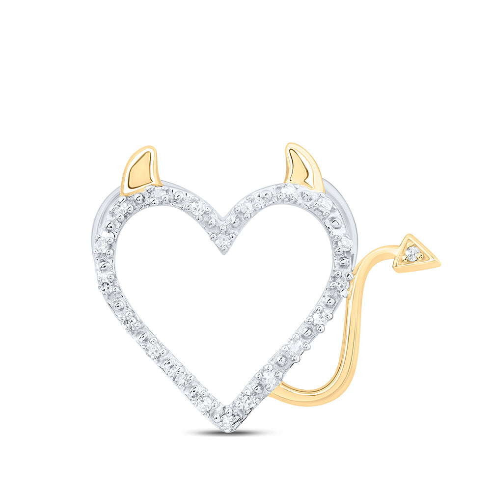 Sterling Silver Womens Round Diamond Devil Naughty Heart Pendant 1/20ctw