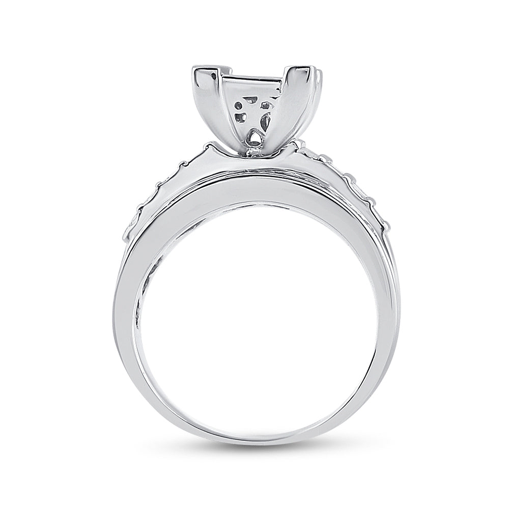 Sterling Silver Princess Diamond Square Cluster Bridal Wedding Engagement Ring 1 Cttw, Womens Size: 5-10