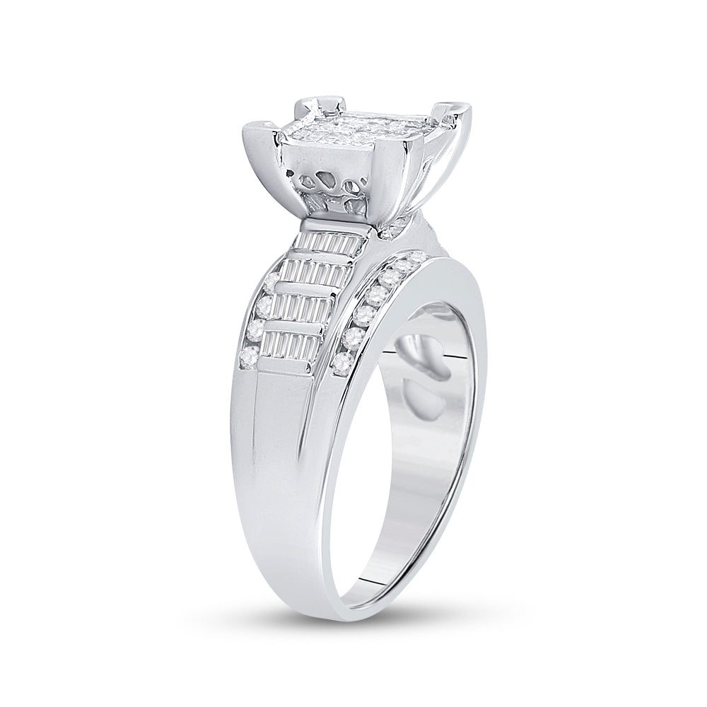 Sterling Silver Princess Diamond Square Cluster Bridal Wedding Engagement Ring 1 Cttw, Womens Size: 5-10