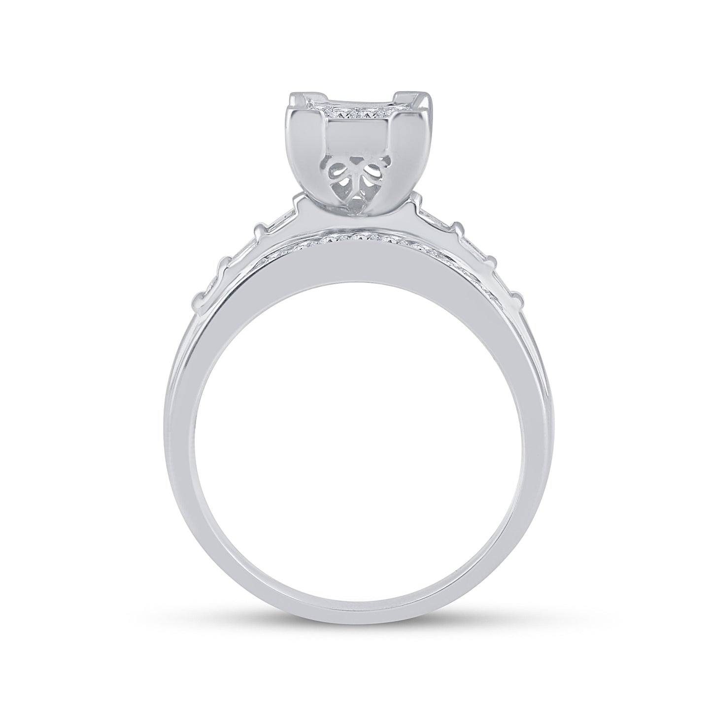 Sterling Silver Princess Diamond Cluster Bridal Wedding Engagement Ring 3/4 Cttw, Womens Size: 5-10