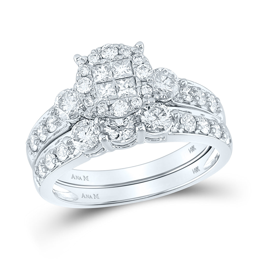 14K Yellow Or White Gold Princess Diamond Bridal Wedding Ring Band Set 1-1/2 Cttw, Womens Size: 5-10