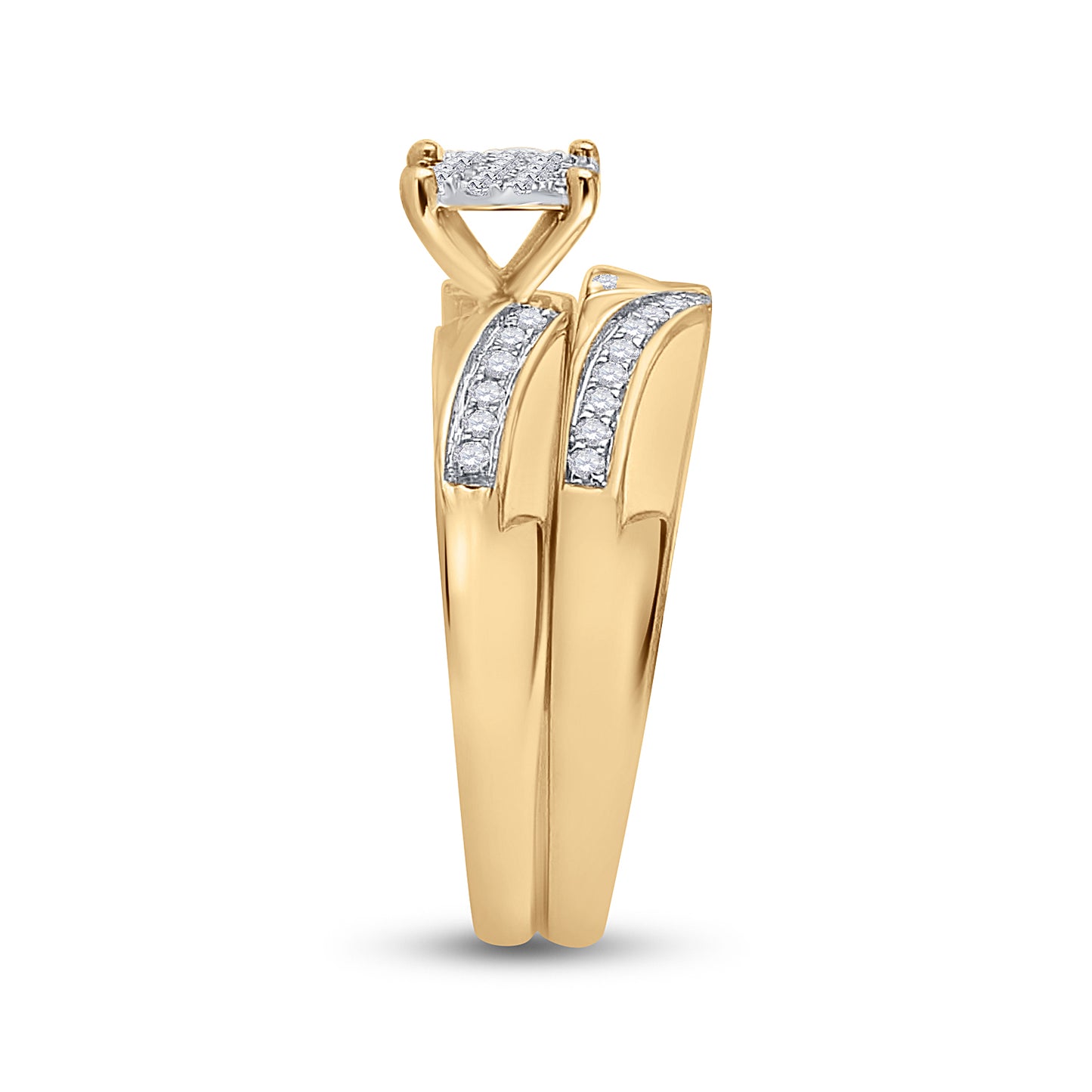10kt Yellow Gold His & Hers Round Diamond Cluster Matching Bridal Wedding Ring Band Set 1/2 Cttw