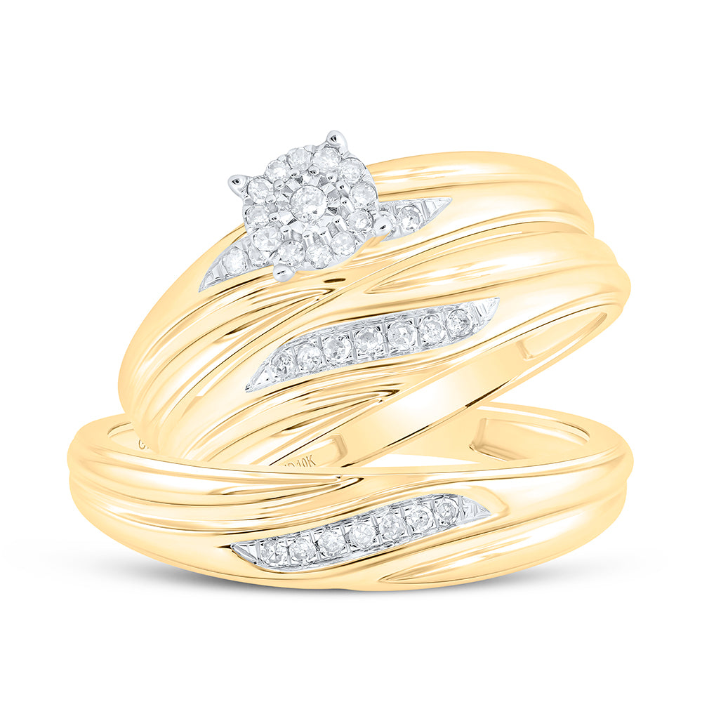 10k Yellow Gold Diamond His Hers Matching Trio Wedding Engagement Bridal Ring Set 1/5 Cttw, Womens Size: 5-10, Mens Size: 7-13
